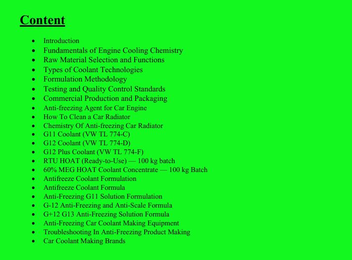 Antifreeze Car Coolant Formulation