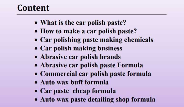 Car Compound Abrasive Polish Formulation 