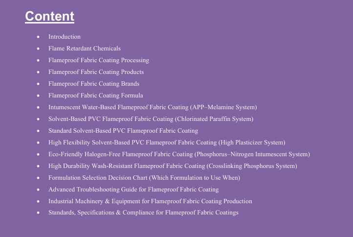 Flame Retardant Fabric Coating Formulations