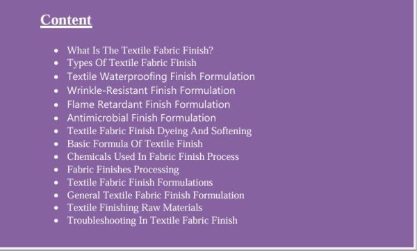 textile fabric finish formula