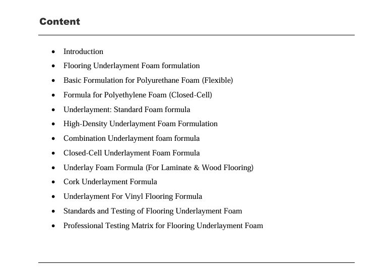 Flooring Underlayment Foam Formulation