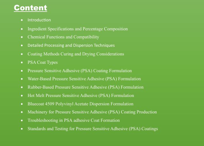 Pressure Sensitive Adhesive Coat Formulation