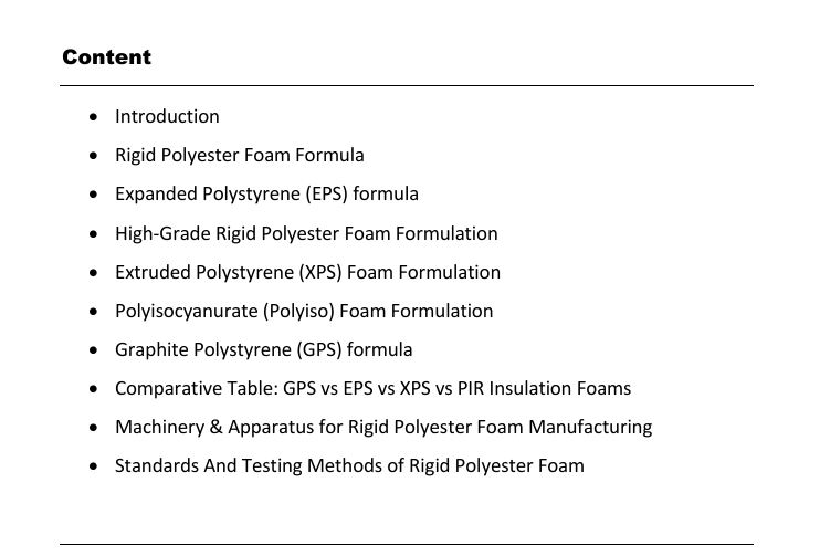 Rigid Polyester Foam Formulation