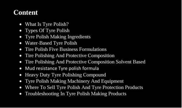 Tyre polish spray formula