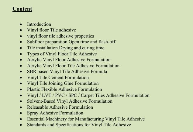 Vinyl Floor Tile Adhesive formulation - Image 3