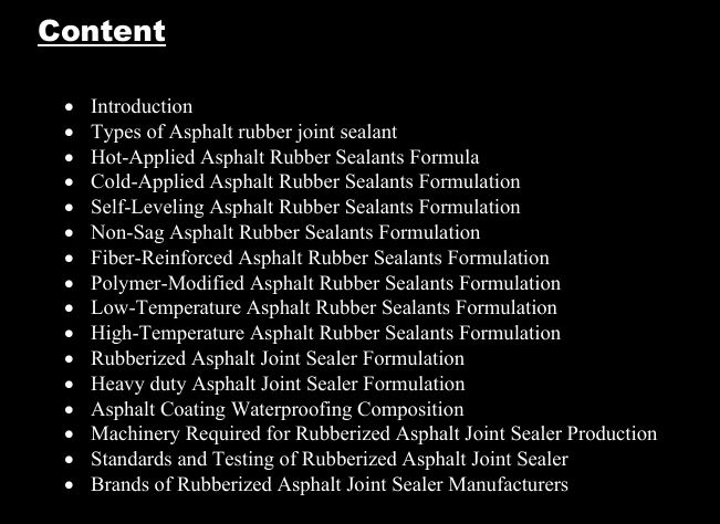 Asphalt Rubber Joint Sealant Formula
