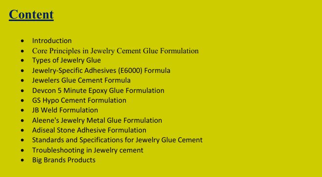 Jewelry Cement Glue Formulation