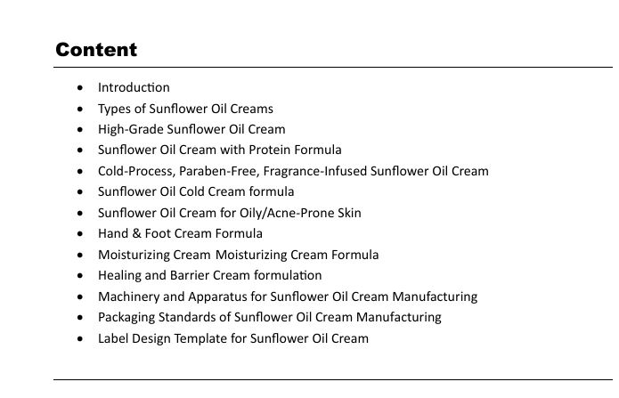 Sunflower Oil Cream Formulation