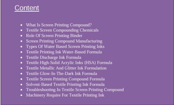 Textile screen printing ink formula