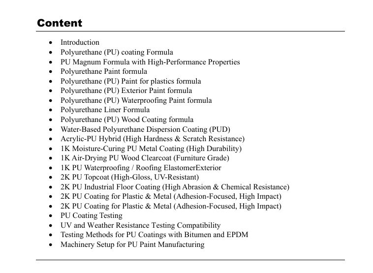 pu paint coating formula
