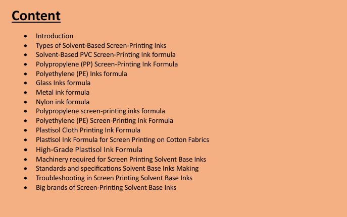 screen printing solvent based ink formula