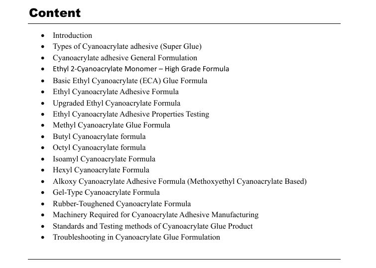 Cyanoacrylate Adhesive Glue Formula