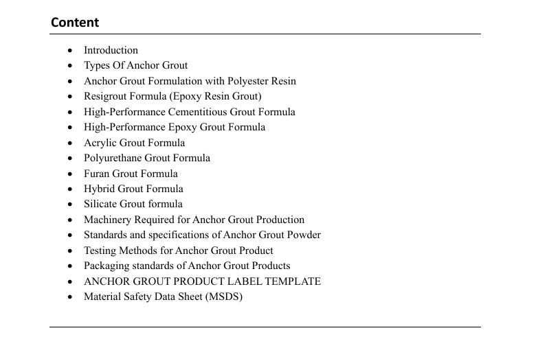 anchore grout bonding formulation