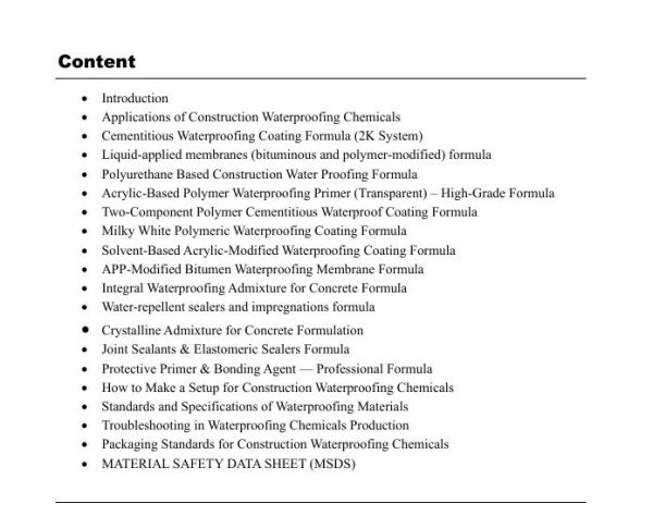 Construction Water Proofing Chemicals Formulation
