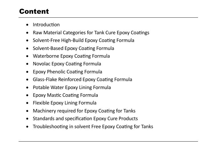 Tank Cure Epoxy Coating Formula