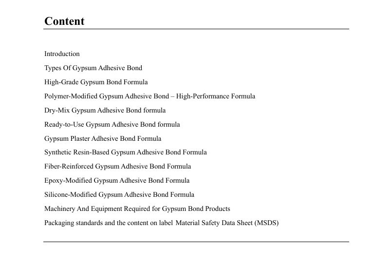 gypsum bond formula