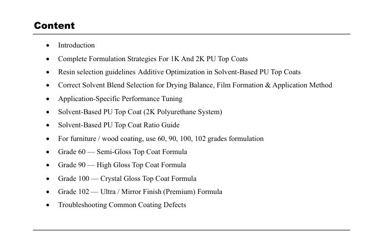 Solvent-Based PU Top Coat Formulation