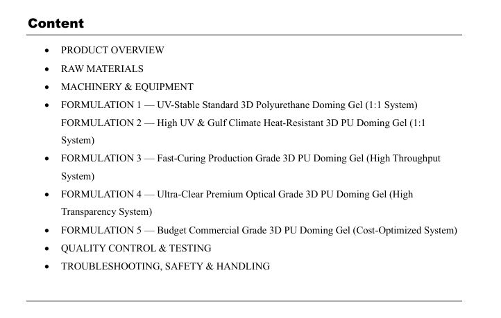 3D Polyurethane Doming Gel Formulation