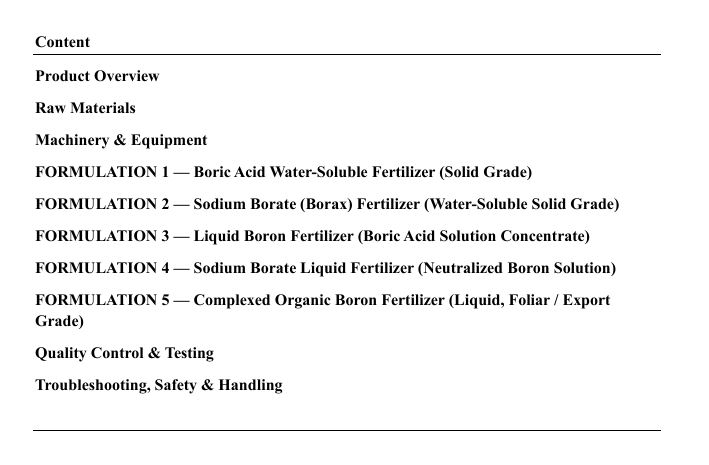 Boron Fertilizers Formulation