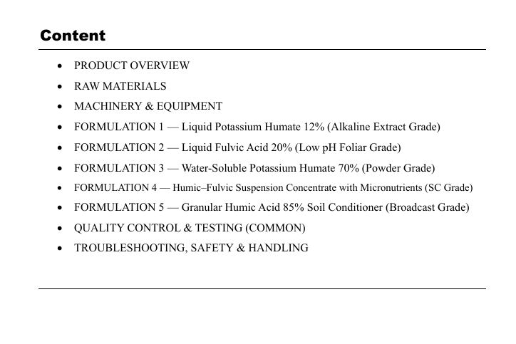 Humic & Fulvic Acid Fertilizers Formulation