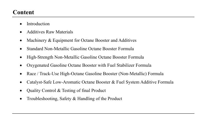 octane booster and additives formula