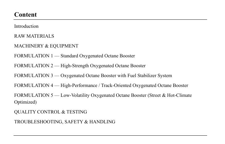 Oxygenated Octane Boosters Formula