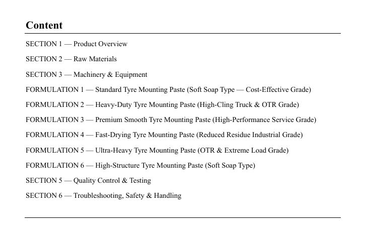 Tyre Mounting Paste Formulations